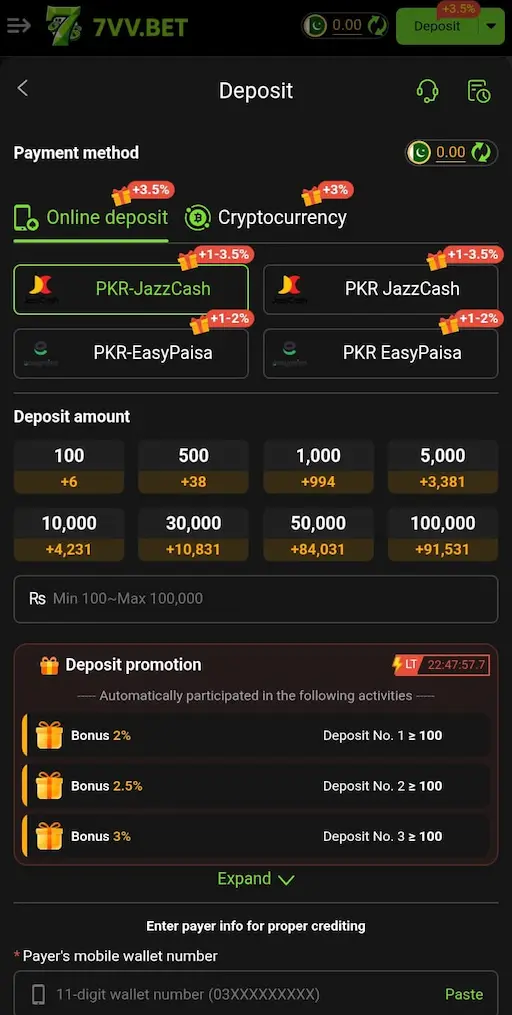 TVVBet Deposits
