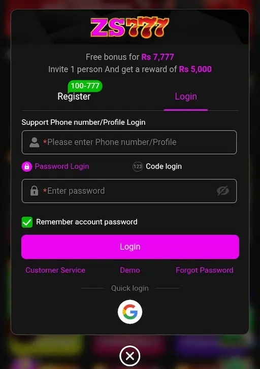 ZS777 Game Login